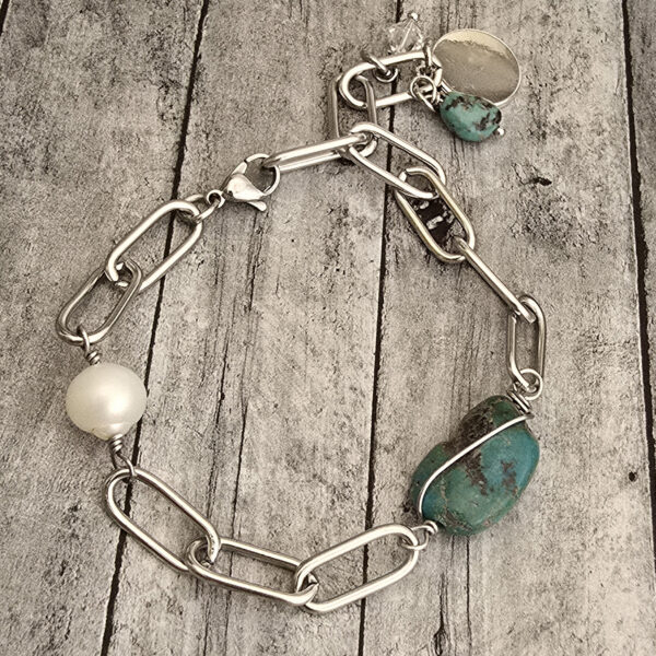 PURIFY MY HEART Silver Bracelet with Turquoise and Pearl