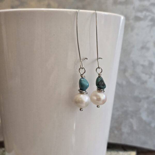 PURIFY MY HEART Turquoise and Pearl Wire Earrings